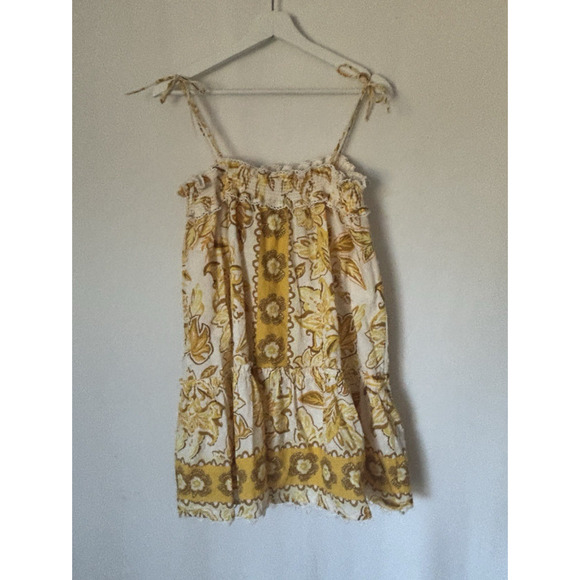 Caroline Costas Dress Large Yellow Floral Smoked Boho New Straps Aline - Picture 2 of 14
